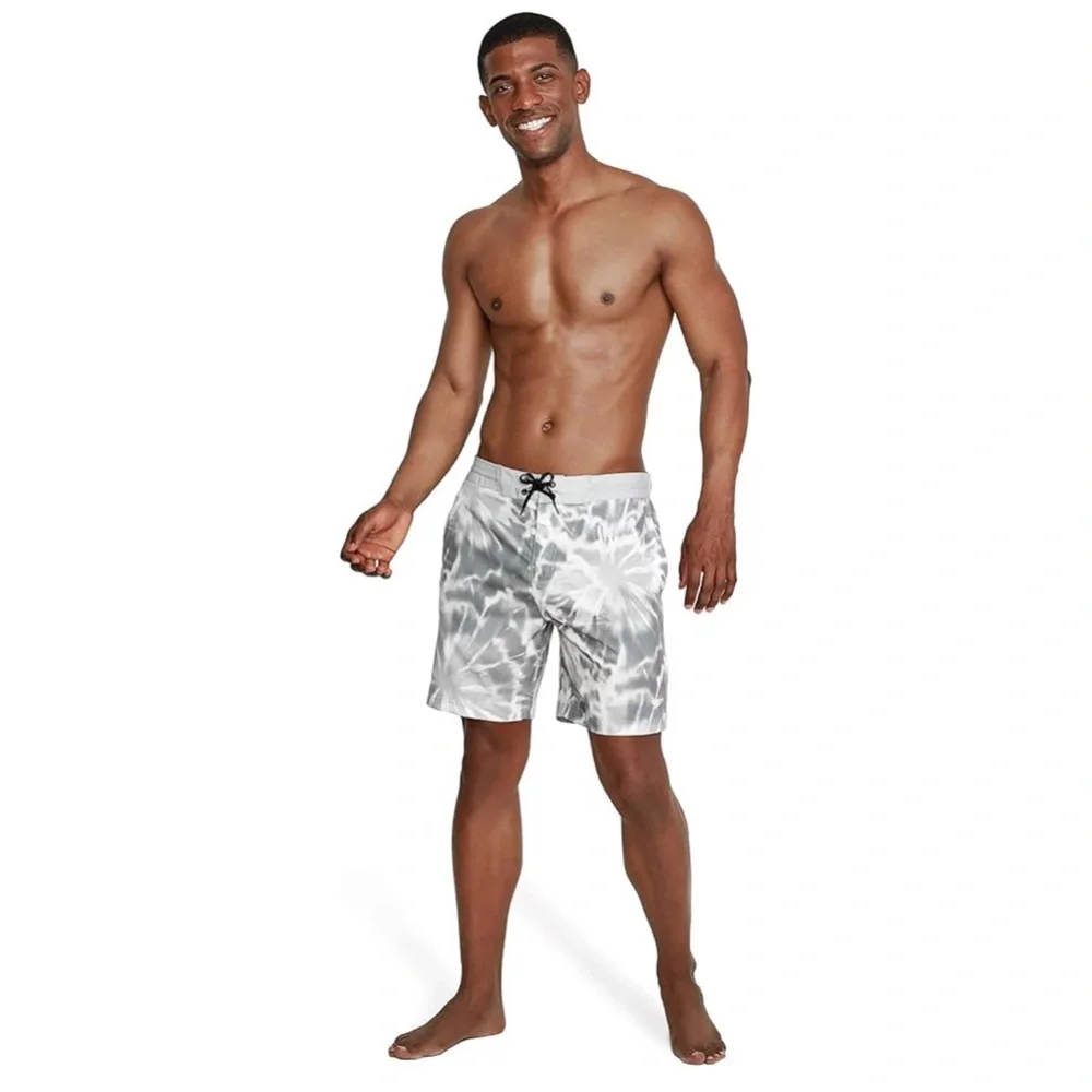 Speedo Men's Swim Trunk Knee Length Boardshort Bondi Printed Gray/White Size S